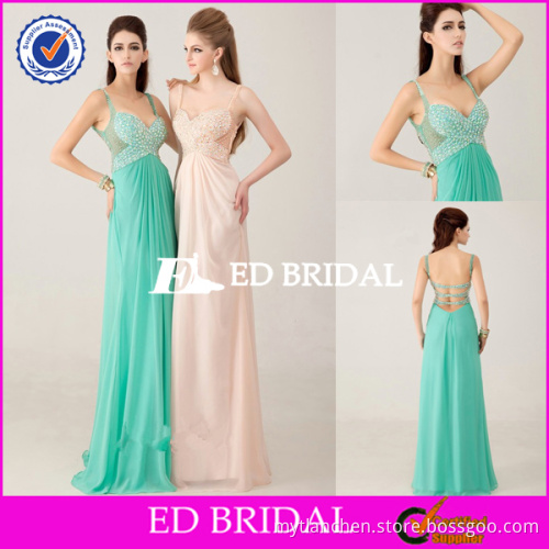 Long style spaghetti straps heavy beaded open back pictures formal dresses women